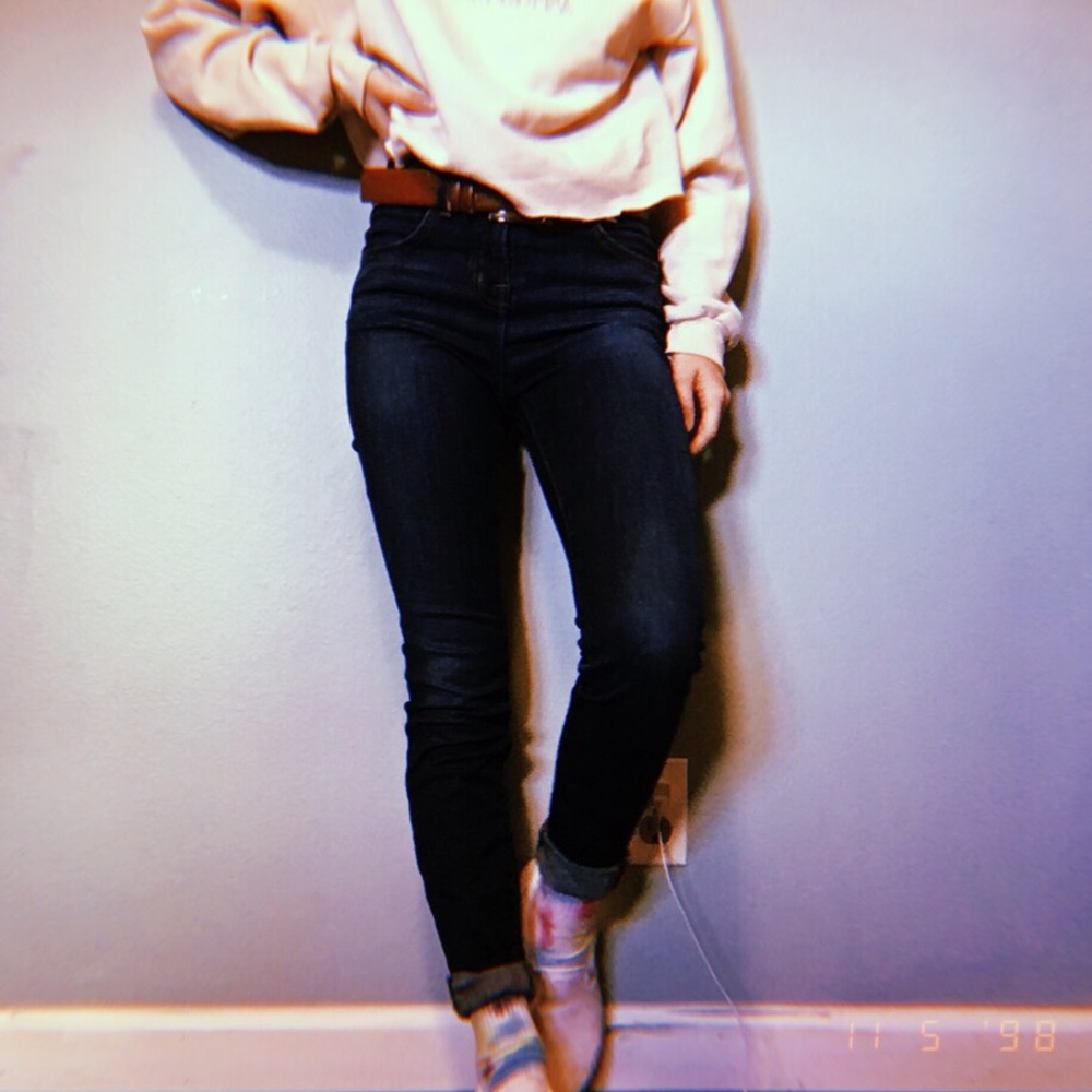 Dark blue denim high waisted jeans